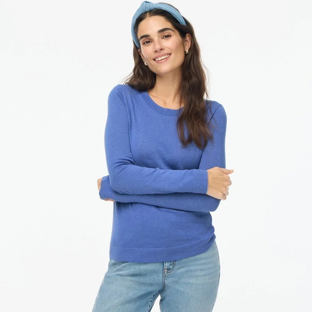 EUC JCrew Teddie Purple Blue Cotton Pullover Sweater Sz Large - Small hole
